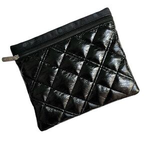 LeSportsac Black Vinyl Shiny Quilted Rectangle Makeup Travel Pouch